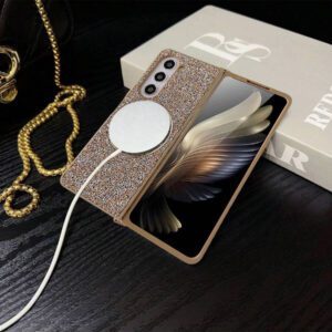 keshengtai 1pc Glitter Rhinestone Magnetic Phone Case For Samsung Galaxy Z Fold 7 6 5 4 3 5G Waterproof Shockproof Anti-Fall Scratch Resistant