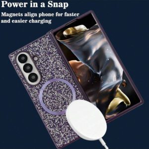 keshengtai 1pc Glitter Rhinestone Magnetic Phone Case For Samsung Galaxy Z Fold 7 6 5 4 3 5G Waterproof Shockproof Anti-Fall Scratch Resistant