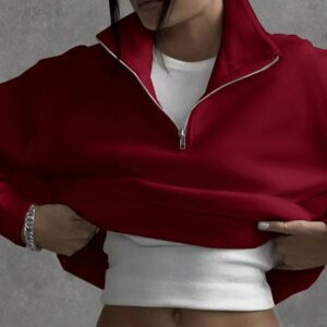 INAWLY Solva Women's Casual Zip-Up Drop Shoulder Sweatshirt For Autumn, Everyday Wear Graduation,Back To School Outfits,Graduation,Teacher Outfits For Women,Back To School Pullover Fall Outfit