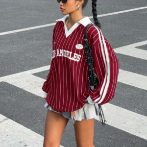 Muchica T-shirt actif pour femme à nouveau motif rayé avec lettres et chiffres