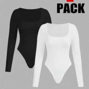 SHEIN EZwear 2pcs Women's Square Neck Long Sleeve Bodysuit Set
