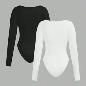 SHEIN EZwear 2pcs Women's Square Neck Long Sleeve Bodysuit Set