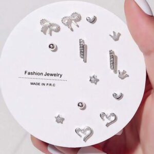 7pairs Fashion Star, Moon, Flower, Leaf, Heart & Pearl Decorated Weekly Earrings Set For Women