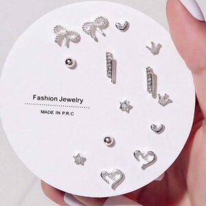 7pairs Fashion Star, Moon, Flower, Leaf, Heart & Pearl Decorated Weekly Earrings Set For Women