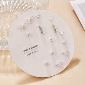 7pairs Fashion Star, Moon, Flower, Leaf, Heart & Pearl Decorated Weekly Earrings Set For Women