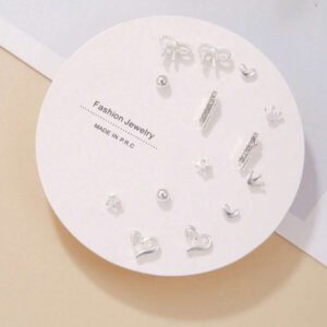 7pairs Fashion Star, Moon, Flower, Leaf, Heart & Pearl Decorated Weekly Earrings Set For Women