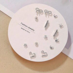 7pairs Fashion Star, Moon, Flower, Leaf, Heart & Pearl Decorated Weekly Earrings Set For Women