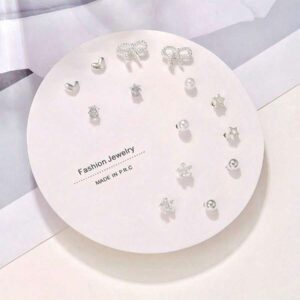 7pairs Fashion Star, Moon, Flower, Leaf, Heart & Pearl Decorated Weekly Earrings Set For Women