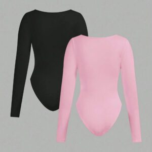 SHEIN EZwear 2pcs Women's Square Neck Long Sleeve Bodysuit Set