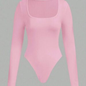 SHEIN EZwear 2pcs Women's Square Neck Long Sleeve Bodysuit Set