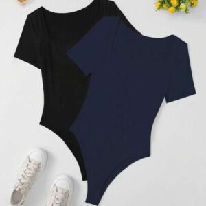 VaVaBold Square Neck Tight Fitting Short Sleeve Bodysuit, Solid Color Minimalist Fashion, Suitable For Summer