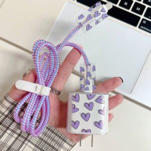 5pcs/Set Purple Flying Design 20W/18W Phone Charger Set, Charging Cable Protector, Charger Head Cover, Compatible With IPhone 11 12 13 14 15 16 Charger Protector