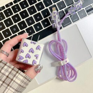 5pcs/Set Purple Flying Design 20W/18W Phone Charger Set, Charging Cable Protector, Charger Head Cover, Compatible With IPhone 11 12 13 14 15 16 Charger Protector