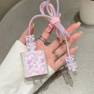 5pcs/Set Purple Flying Design 20W/18W Phone Charger Set, Charging Cable Protector, Charger Head Cover, Compatible With IPhone 11 12 13 14 15 16 Charger Protector