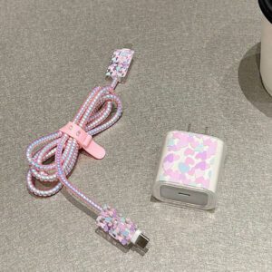 5pcs/Set Purple Flying Design 20W/18W Phone Charger Set, Charging Cable Protector, Charger Head Cover, Compatible With IPhone 11 12 13 14 15 16 Charger Protector