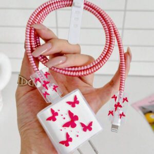 5pcs/Set Purple Flying Design 20W/18W Phone Charger Set, Charging Cable Protector, Charger Head Cover, Compatible With IPhone 11 12 13 14 15 16 Charger Protector