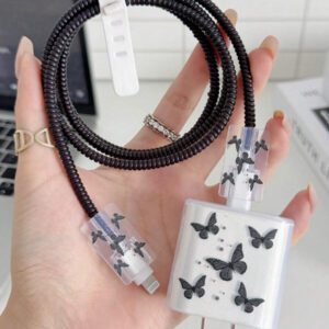 5pcs/Set Purple Flying Design 20W/18W Phone Charger Set, Charging Cable Protector, Charger Head Cover, Compatible With IPhone 11 12 13 14 15 16 Charger Protector