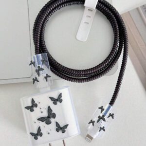5pcs/Set Purple Flying Design 20W/18W Phone Charger Set, Charging Cable Protector, Charger Head Cover, Compatible With IPhone 11 12 13 14 15 16 Charger Protector