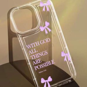1pc Minimalist Pink Girl Bowknot Religious Slogan Design Airbag Anti-Slip Soft Phone Case Compatible With IPhone11/12/13/14/15/16 Pro Max Waterproof Shockproof Anti-Fall Scratch Resistant