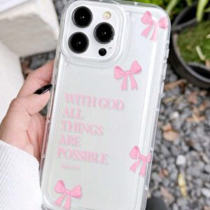 1pc Minimalist Pink Girl Bowknot Religious Slogan Design Airbag Anti-Slip Soft Phone Case Compatible With IPhone11/12/13/14/15/16 Pro Max Waterproof Shockproof Anti-Fall Scratch Resistant