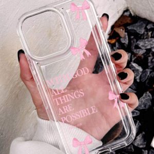 1pc Minimalist Pink Girl Bowknot Religious Slogan Design Airbag Anti-Slip Soft Phone Case Compatible With IPhone11/12/13/14/15/16 Pro Max Waterproof Shockproof Anti-Fall Scratch Resistant