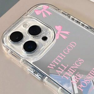 1pc Minimalist Pink Girl Bowknot Religious Slogan Design Airbag Anti-Slip Soft Phone Case Compatible With IPhone11/12/13/14/15/16 Pro Max Waterproof Shockproof Anti-Fall Scratch Resistant