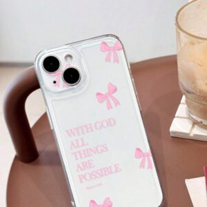 1pc Minimalist Pink Girl Bowknot Religious Slogan Design Airbag Anti-Slip Soft Phone Case Compatible With IPhone11/12/13/14/15/16 Pro Max Waterproof Shockproof Anti-Fall Scratch Resistant