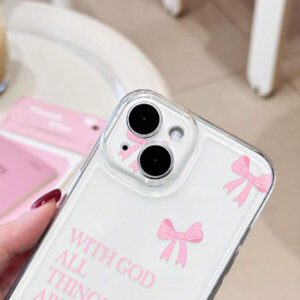 1pc Minimalist Pink Girl Bowknot Religious Slogan Design Airbag Anti-Slip Soft Phone Case Compatible With IPhone11/12/13/14/15/16 Pro Max Waterproof Shockproof Anti-Fall Scratch Resistant