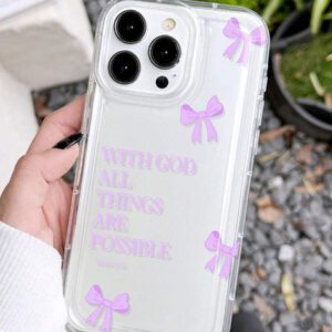 1pc Minimalist Pink Girl Bowknot Religious Slogan Design Airbag Anti-Slip Soft Phone Case Compatible With IPhone11/12/13/14/15/16 Pro Max Waterproof Shockproof Anti-Fall Scratch Resistant