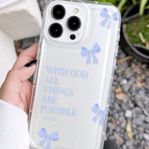1pc Minimalist Pink Girl Bowknot Religious Slogan Design Airbag Anti-Slip Soft Phone Case Compatible With IPhone11/12/13/14/15/16 Pro Max Waterproof Shockproof Anti-Fall Scratch Resistant