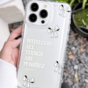 1pc Minimalist Pink Girl Bowknot Religious Slogan Design Airbag Anti-Slip Soft Phone Case Compatible With IPhone11/12/13/14/15/16 Pro Max Waterproof Shockproof Anti-Fall Scratch Resistant