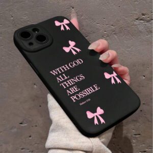 1pc Minimalist Pink Girl Bowknot Religious Slogan Design Airbag Anti-Slip Soft Phone Case Compatible With IPhone11/12/13/14/15/16 Pro Max Waterproof Shockproof Anti-Fall Scratch Resistant