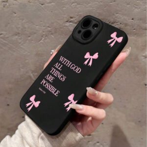 1pc Minimalist Pink Girl Bowknot Religious Slogan Design Airbag Anti-Slip Soft Phone Case Compatible With IPhone11/12/13/14/15/16 Pro Max Waterproof Shockproof Anti-Fall Scratch Resistant