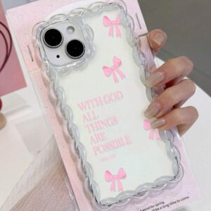 1pc Minimalist Pink Girl Bowknot Religious Slogan Design Airbag Anti-Slip Soft Phone Case Compatible With IPhone11/12/13/14/15/16 Pro Max Waterproof Shockproof Anti-Fall Scratch Resistant