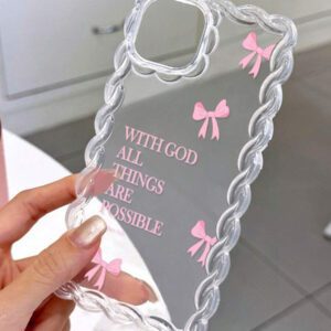 1pc Minimalist Pink Girl Bowknot Religious Slogan Design Airbag Anti-Slip Soft Phone Case Compatible With IPhone11/12/13/14/15/16 Pro Max Waterproof Shockproof Anti-Fall Scratch Resistant