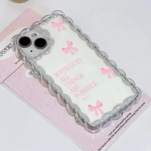 1pc Minimalist Pink Girl Bowknot Religious Slogan Design Airbag Anti-Slip Soft Phone Case Compatible With IPhone11/12/13/14/15/16 Pro Max Waterproof Shockproof Anti-Fall Scratch Resistant