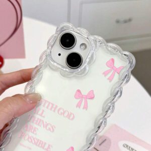 1pc Minimalist Pink Girl Bowknot Religious Slogan Design Airbag Anti-Slip Soft Phone Case Compatible With IPhone11/12/13/14/15/16 Pro Max Waterproof Shockproof Anti-Fall Scratch Resistant