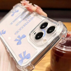1pc Minimalist Pink Girl Bowknot Religious Slogan Design Airbag Anti-Slip Soft Phone Case Compatible With IPhone11/12/13/14/15/16 Pro Max Waterproof Shockproof Anti-Fall Scratch Resistant