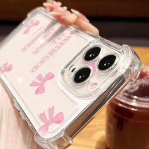 1pc Minimalist Pink Girl Bowknot Religious Slogan Design Airbag Anti-Slip Soft Phone Case Compatible With IPhone11/12/13/14/15/16 Pro Max Waterproof Shockproof Anti-Fall Scratch Resistant