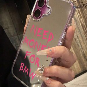New Makeup Mirror Phone Case, Magenta Color English Painted Design, Suitable Compatible With Iphone 14, 14 Pro, 14 Pro Max, Stylish Summer Feeling. Also Compatible With IPhone 13, 13 Pro, 13 Pro Max, 11, 11 Pro Max, 12, 12 Pro, 12 Pro Max, XR, 7/8 GES2, XS, 15, 15 Pro, 15 Pro Max, 16, 16 Pro, 16 Pro Max, Premium Phone Case Waterproof Shockproof Anti-Fall Scratch Resistant