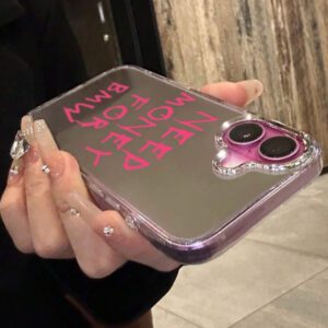 New Makeup Mirror Phone Case, Magenta Color English Painted Design, Suitable Compatible With Iphone 14, 14 Pro, 14 Pro Max, Stylish Summer Feeling. Also Compatible With IPhone 13, 13 Pro, 13 Pro Max, 11, 11 Pro Max, 12, 12 Pro, 12 Pro Max, XR, 7/8 GES2, XS, 15, 15 Pro, 15 Pro Max, 16, 16 Pro, 16 Pro Max, Premium Phone Case Waterproof Shockproof Anti-Fall Scratch Resistant
