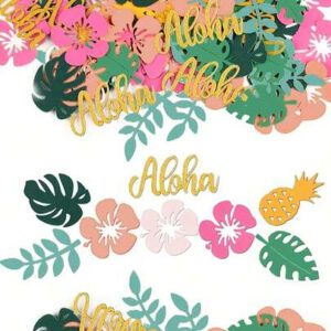100/200pcs Hawaiian Luau Confetti Table DecorationsSummer Table Confetti Tropical Flowers Leaves PineapplesAloha Hawaiian Luau Party Decorations