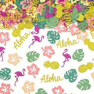 100/200pcs Hawaiian Luau Confetti Table DecorationsSummer Table Confetti Tropical Flowers Leaves PineapplesAloha Hawaiian Luau Party Decorations