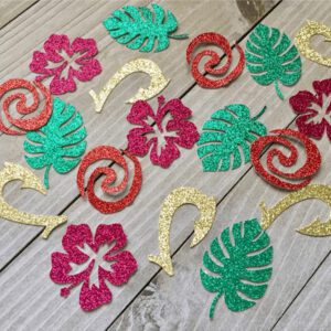 100/200pcs Hawaiian Luau Confetti Table DecorationsSummer Table Confetti Tropical Flowers Leaves PineapplesAloha Hawaiian Luau Party Decorations