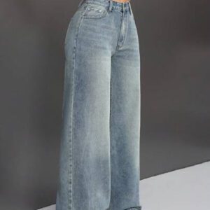 SHEIN ICON Pantalon En Jean À Jambes Larges Rétro Pour Femmes Avec Poches