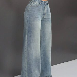 SHEIN ICON Pantalon En Jean À Jambes Larges Rétro Pour Femmes Avec Poches