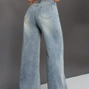 SHEIN ICON Pantalon En Jean À Jambes Larges Rétro Pour Femmes Avec Poches