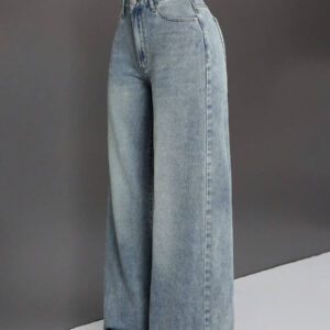 SHEIN ICON Pantalon En Jean À Jambes Larges Rétro Pour Femmes Avec Poches