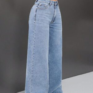 SHEIN ICON Jean à jambe large rétro de couleur unie avec poches