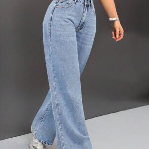SHEIN ICON Jean à jambe large rétro de couleur unie avec poches